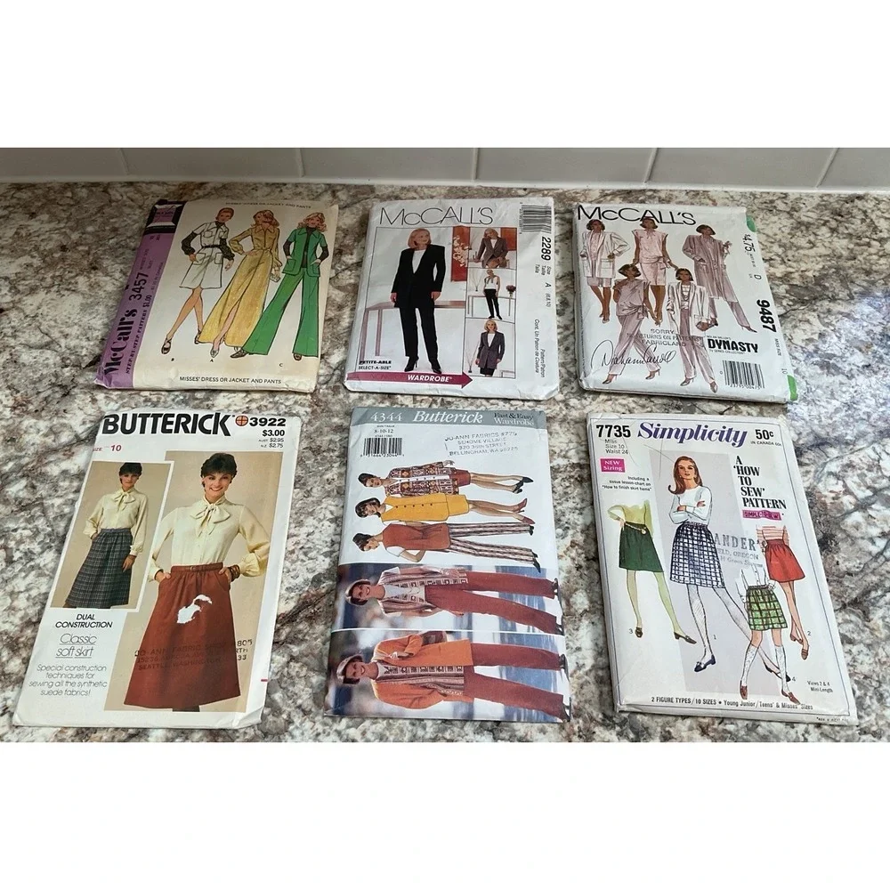Vintage Women's Sewing Patterns Lot Of 6 Skirts, Pants,Jackets Sz 6-12 Uncut/Cut